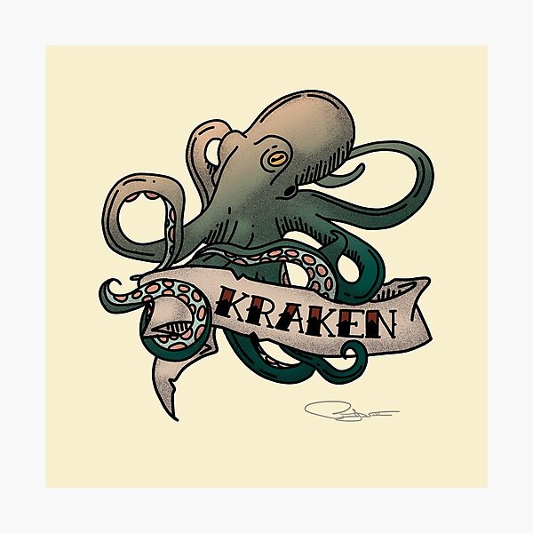 Vintage Kraken Tattoo Art Photographic Print By Ironandfire Redbubble