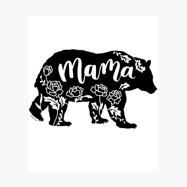 Ilustración de Siluetas De Oso Mamá Con Adornos Florales Concepto