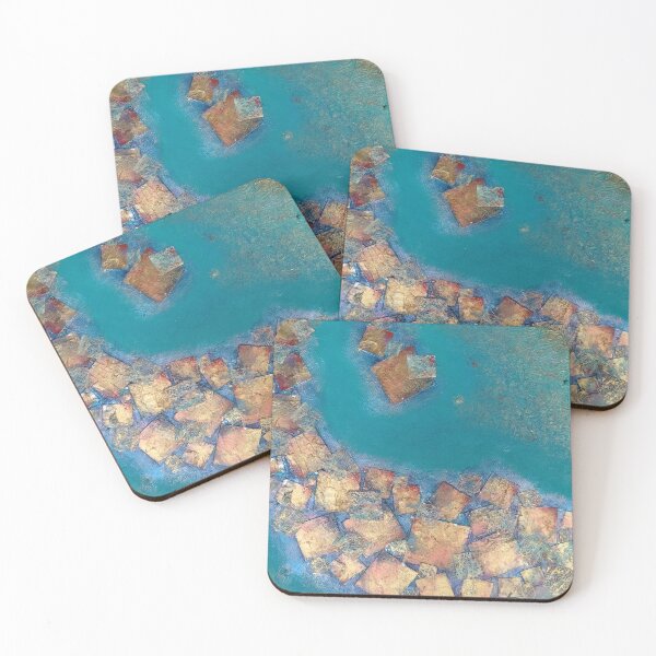 Copper squares on turquoise Coasters (Set of 4)