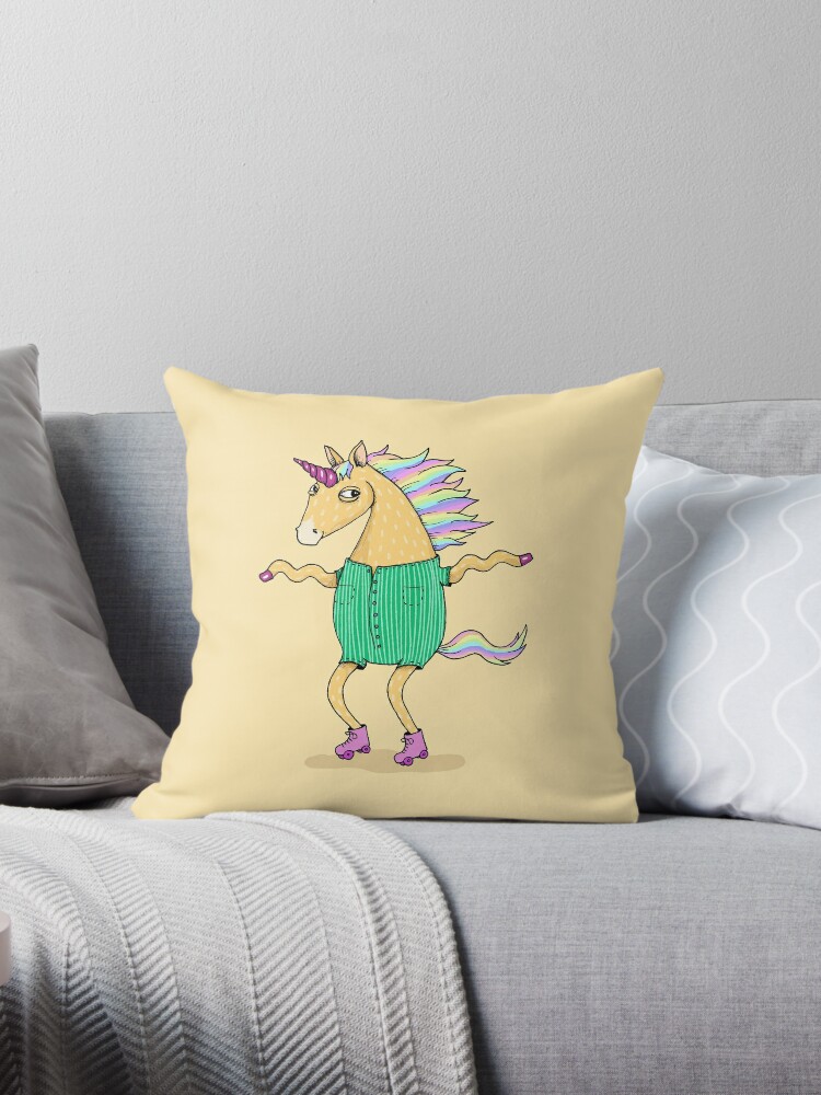Thumbnail 1 of 3, Throw Pillow, Roller skate pastel Unicorn designed and sold by agrapedesign.