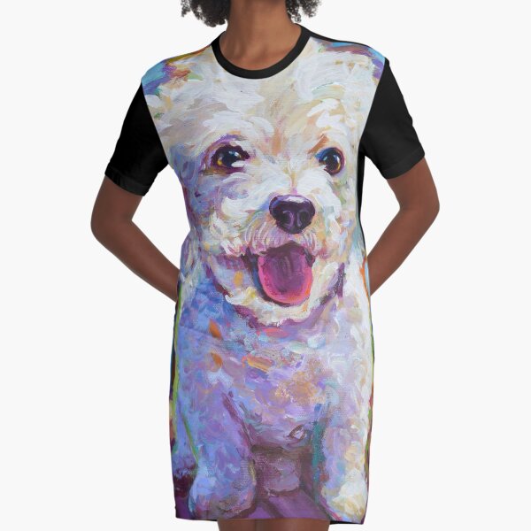 Cute White Bichon Frise Poodle Dog by Robert Phelps Graphic T-Shirt Dress