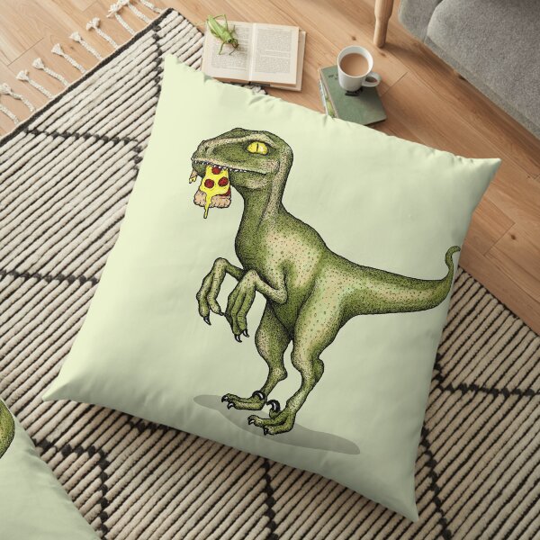 Raptor eating pizza Floor Pillow