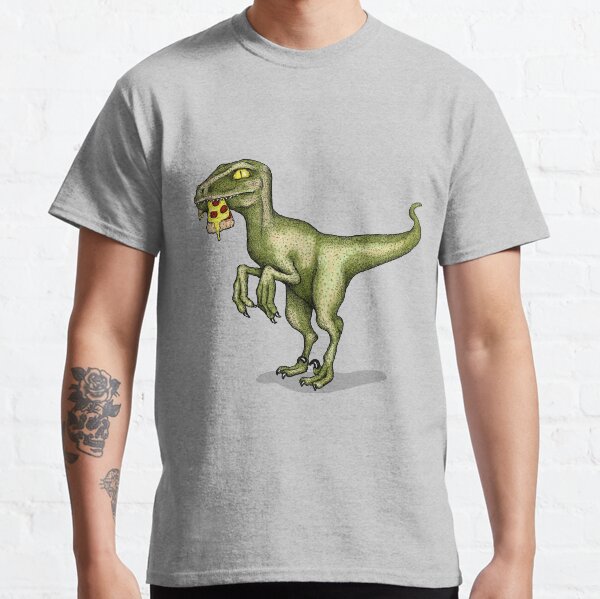 Raptor dinosaur eating pizza slice Classic T-Shirt