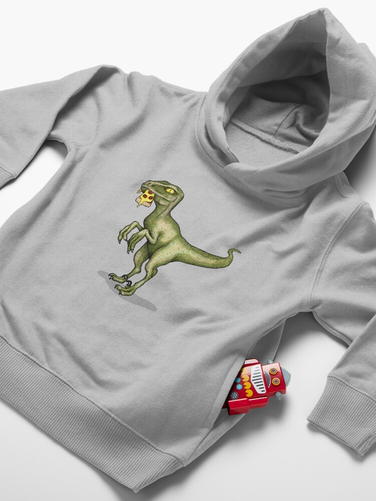 Thumbnail 4 of 5, Toddler Pullover Hoodie, Raptor dinosaur eating pizza slice designed and sold by agrapedesign.