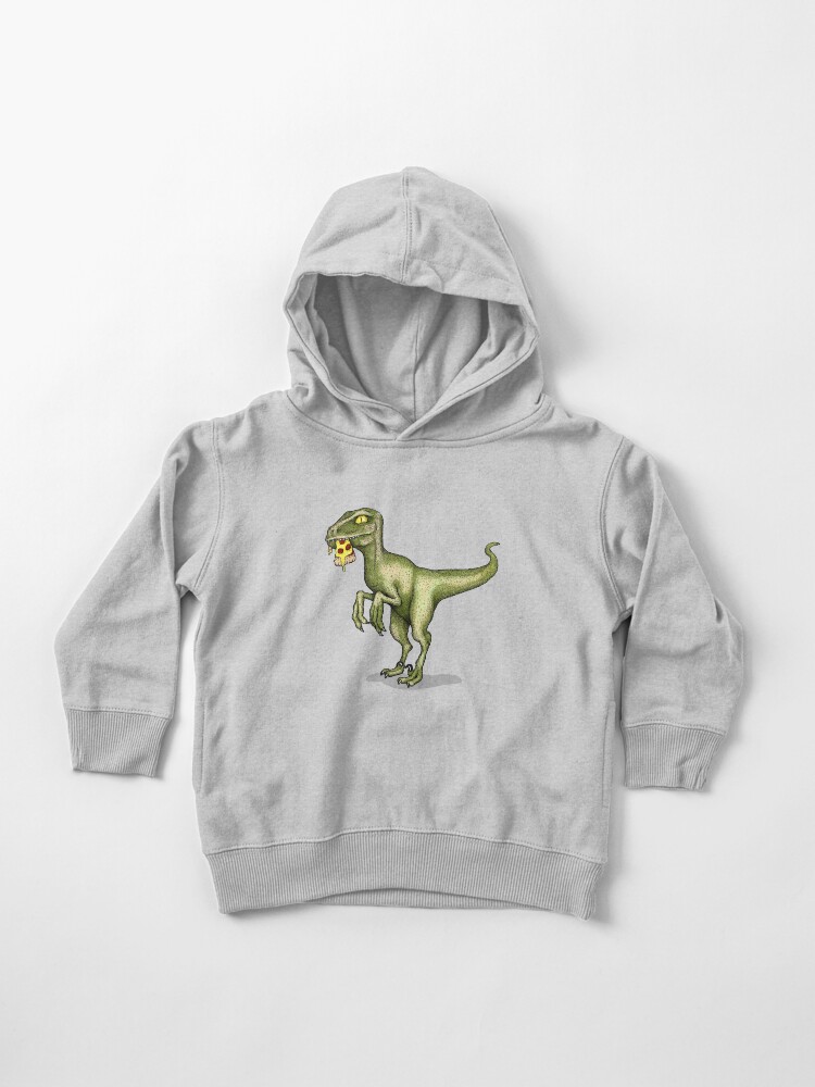 Thumbnail 1 of 5, Toddler Pullover Hoodie, Raptor dinosaur eating pizza slice designed and sold by agrapedesign.