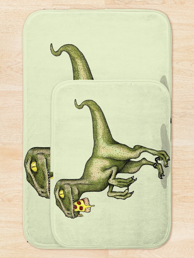 Alternate view of Raptor eating pizza Bath Mat