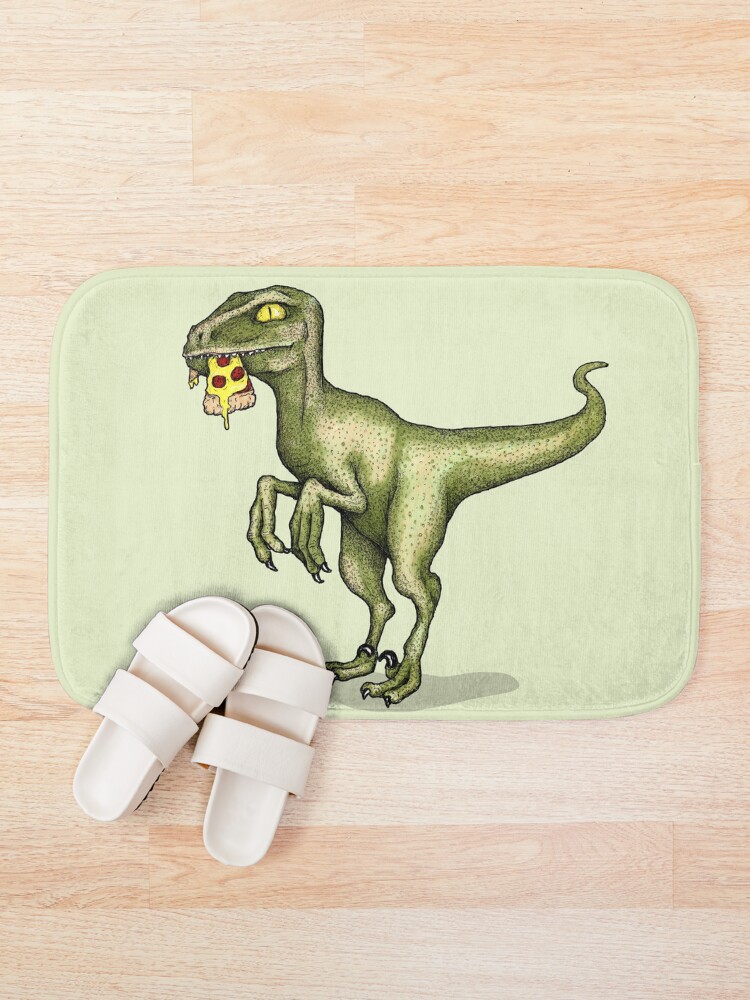 Alternate view of Raptor eating pizza Bath Mat