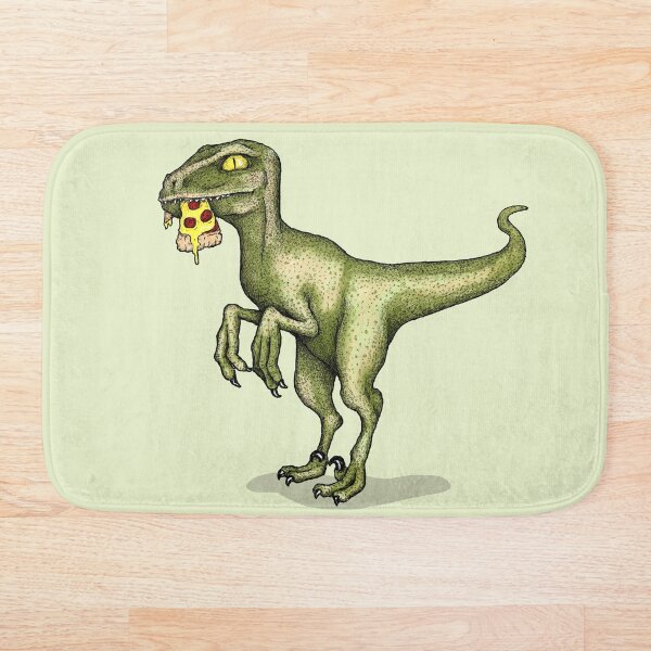 Raptor eating pizza Bath Mat