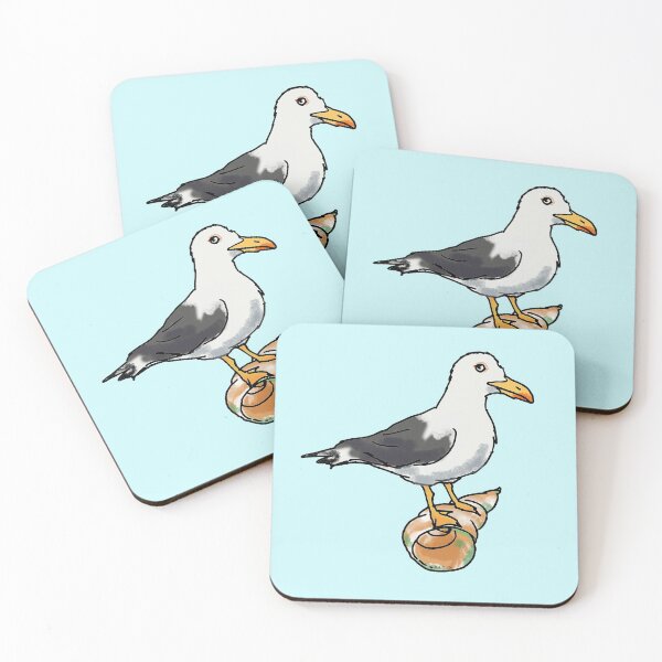 Item preview, white seagull on a orange seashell designed and sold by CuteCartoon.