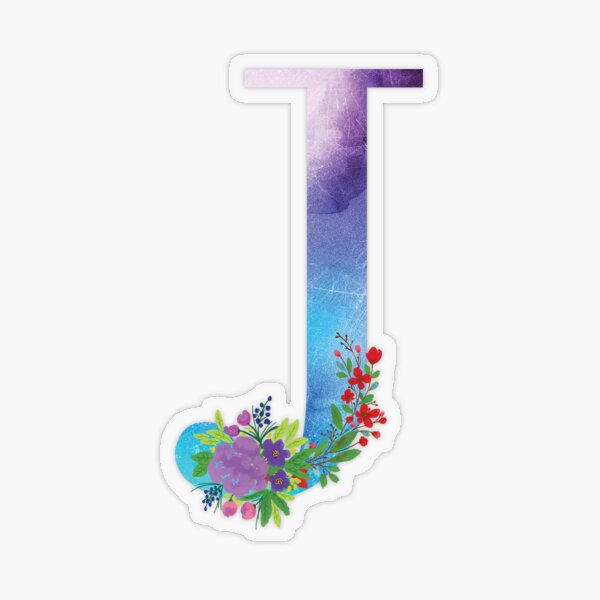 Watercolor Floral Monogram Letter J Transparent Sticker