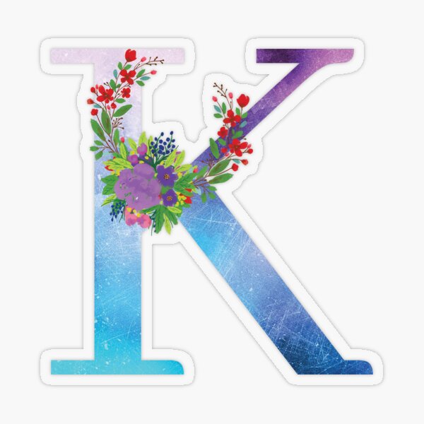 Watercolor Floral Monogram Letter K Transparent Sticker