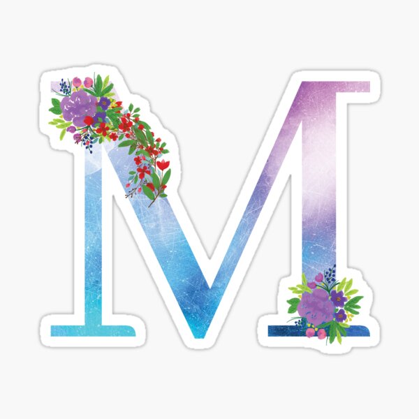 Watercolor Floral Monogram Letter M Sticker