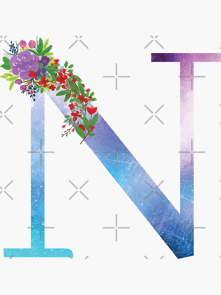 Watercolor Floral Monogram Letter N by tribbledesign