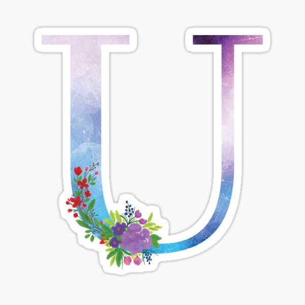 Watercolor Floral Monogram Letter U Sticker