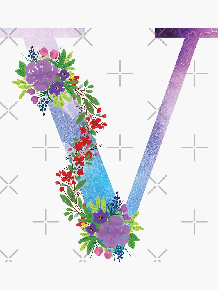 Watercolor Floral Monogram Letter V by tribbledesign