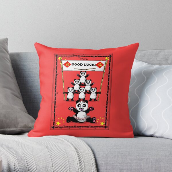 Good luck pandas / good luck card Throw Pillow