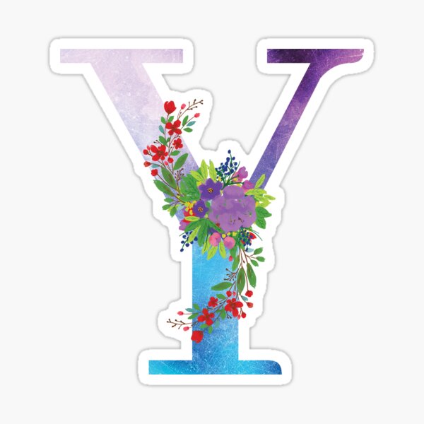 Watercolor Floral Monogram Letter Y Sticker