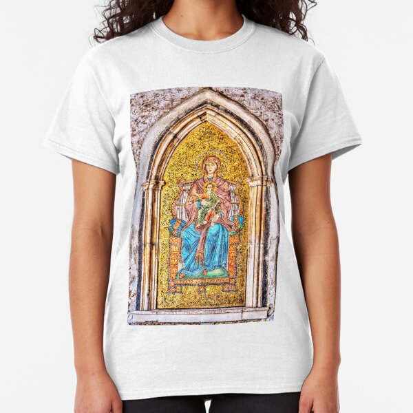 Golden Mosaic of Mary and Jesus on a Wall in Taromina, Sicily Classic T-Shirt