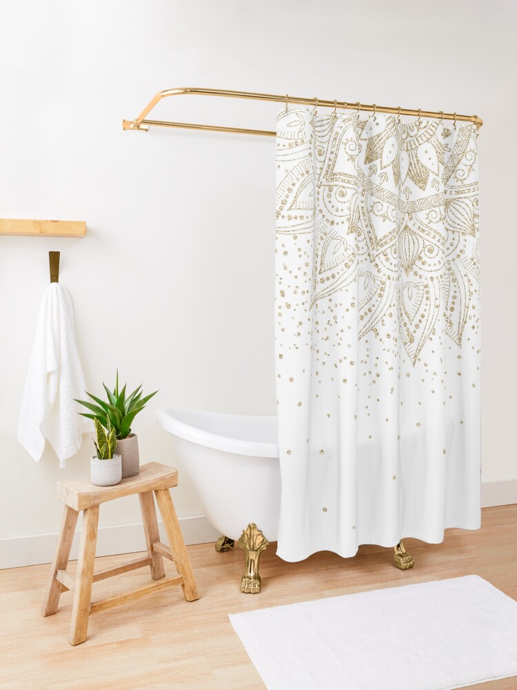 Alternate view of Elegant Gold Mandala Confetti Design Shower Curtain