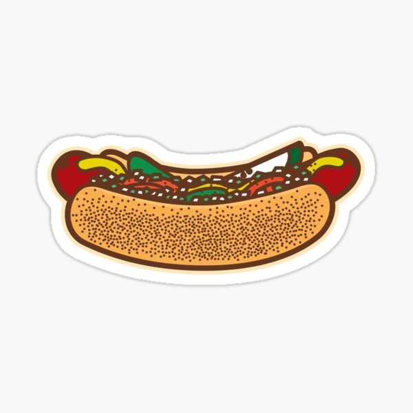Vista previa del artículo con la obra «Pegatina Hot Dog de Chicago», diseñado y vendido por DetourShirts.
