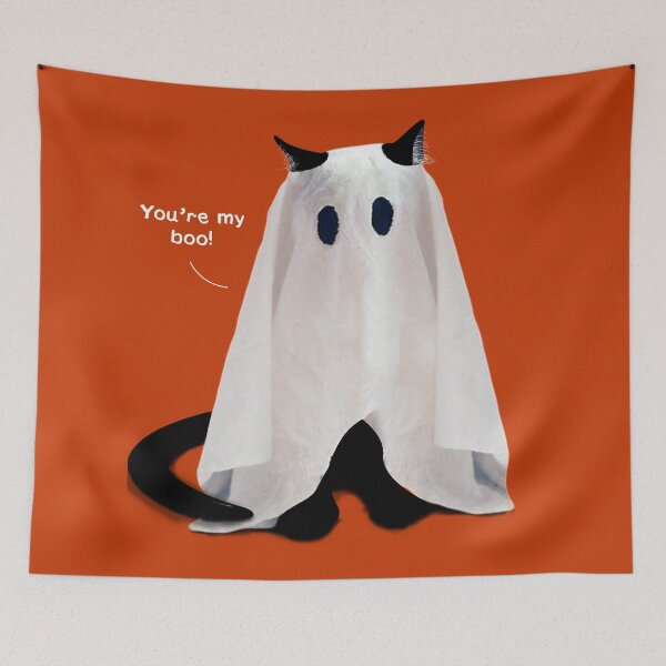 Item preview, Black cat disguised as a ghost for Halloween designed and sold by glitter-mess.