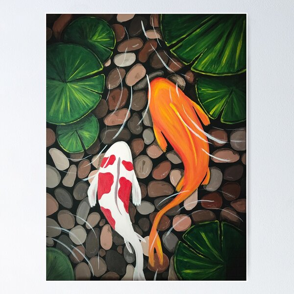 original Koi fish painting on canvas textured tropical abstract fish  painting office home art