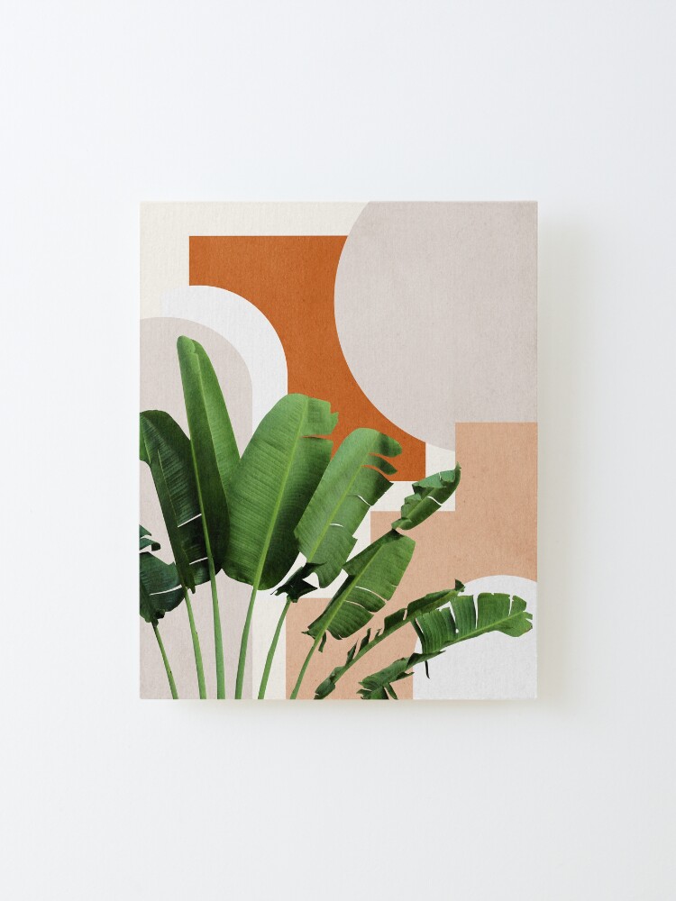 Alternate view of Abstract shapes art, Tropical banana leaves, Mid century modern art Mounted Print