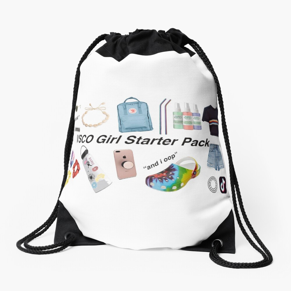 vsco girl starter pack, vsco girl packs Drawstring Bag
