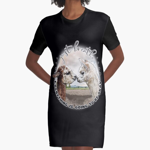 Just Breath Adorable Alpacas Graphic T-Shirt Dress