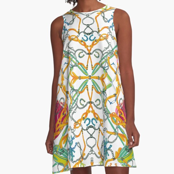 Horsetack Sattelzeug Zaumzeug Pattern Pferdeliebhaber A-Linien Kleid