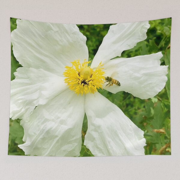 Item preview, White Wild Rose With Bee Art Photo designed and sold by DEC02.