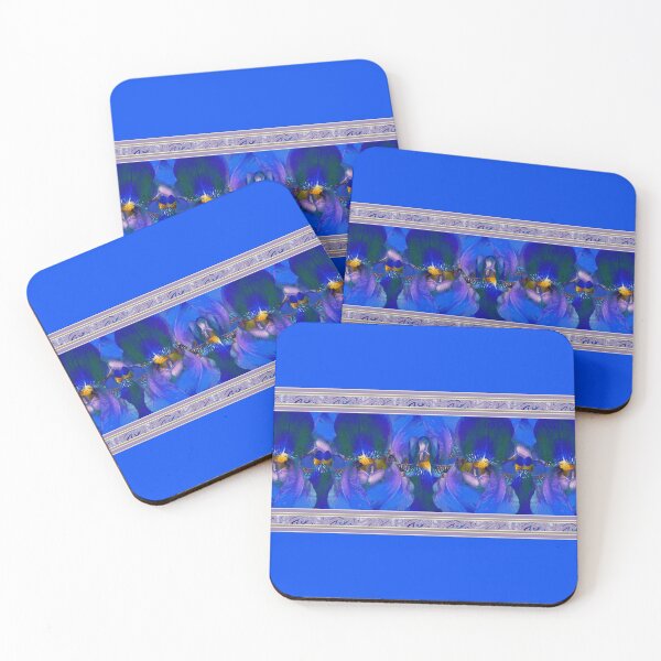 Blue Iris Border Coasters (Set of 4)