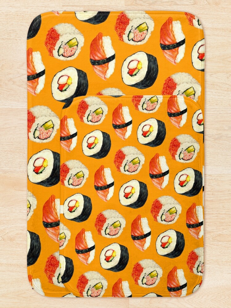 Discover Sushi Pattern - Orange Bath Mat