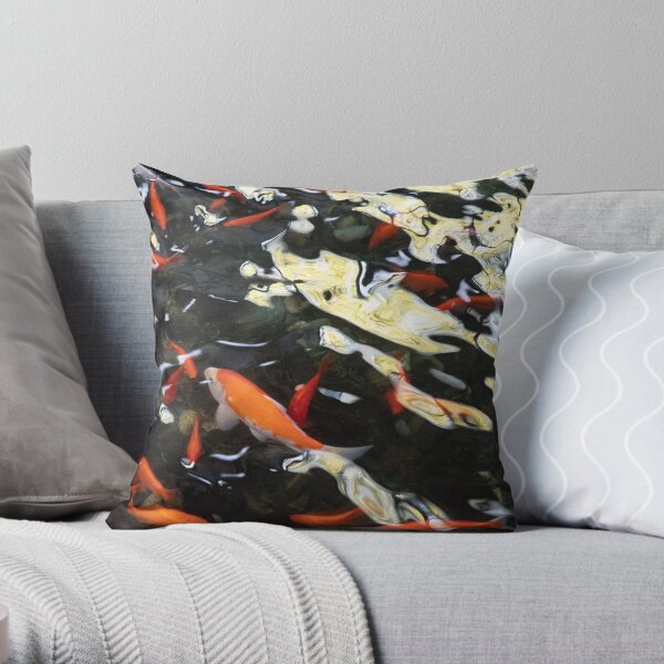 Koi and reflections Throw Pillow