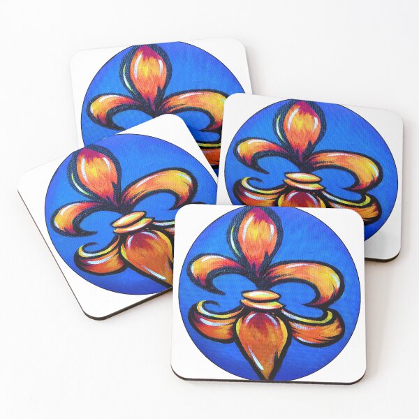 Item preview, Orange Fleur d Lis against blue background designed and sold by artbyomega.