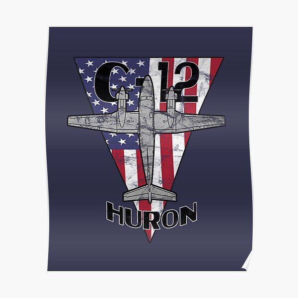 C-12 Huron Transport Airplane Patriotic Vintage Poster