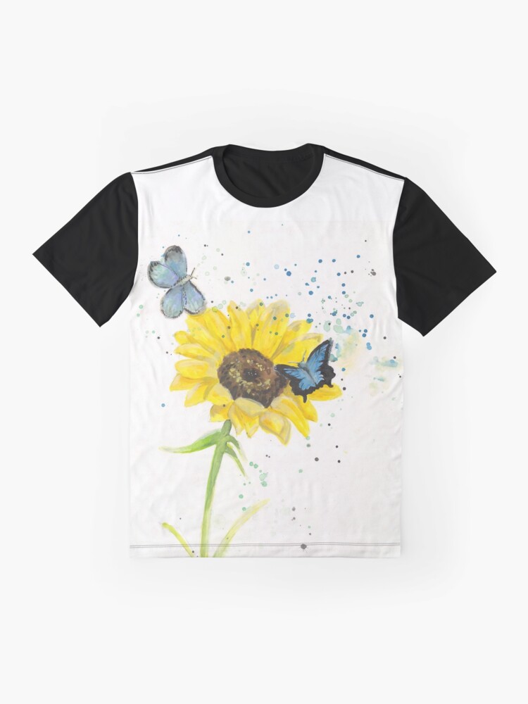 "Watercolour Sunflower and Butterflies" Tshirt by phoebeisobel99