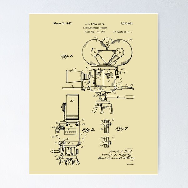 Cinematography Movie Film Reel Camera Vintage Patent Print Poster