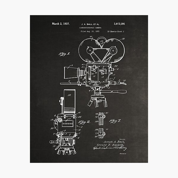 Moviemaker Film Camera Patent Drawings 1937 Photographic Print