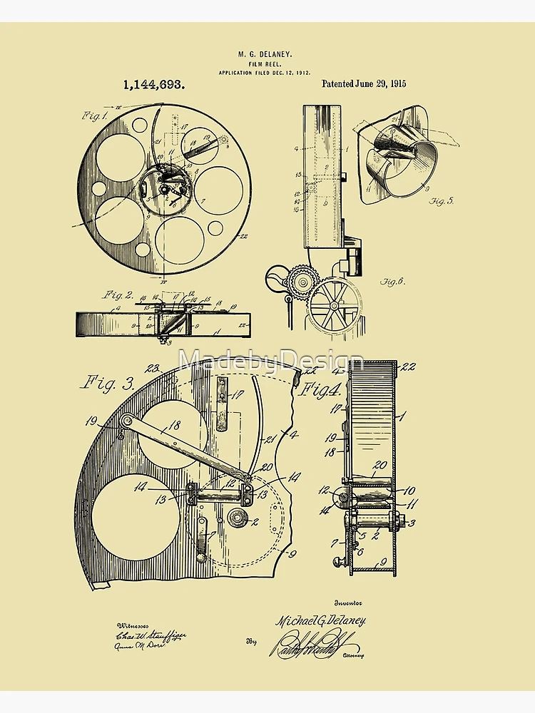 Film Reel 1915 Blueprint Framed Painting Print, Multi-Color