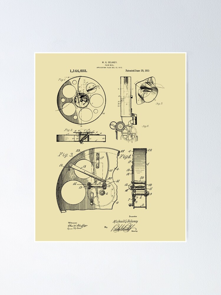 Film Reel 1915 Blueprint Framed Painting Print, Multi-Color