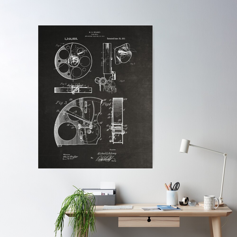 Cameraman Film Reel Patent Drawings 1915 Poster for Sale by