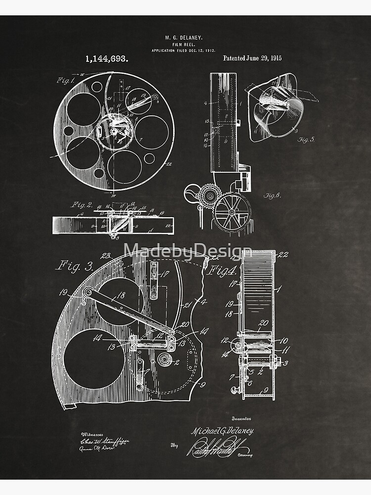 Cameraman Film Reel Patent Drawings 1915 Poster for Sale by MadebyDesign