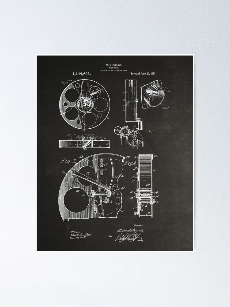 Cameraman Film Reel Patent Drawings 1915 Poster for Sale by