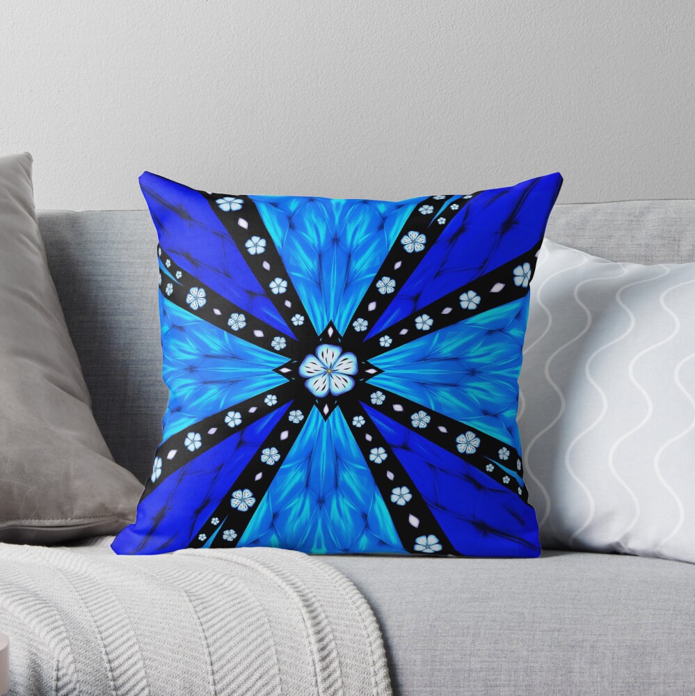 Onyx Beams of Flowers and Gems Throw Pillow