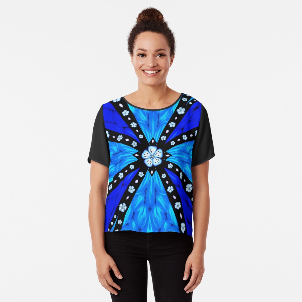 Onyx Beams of Flowers and Gems Chiffon Top