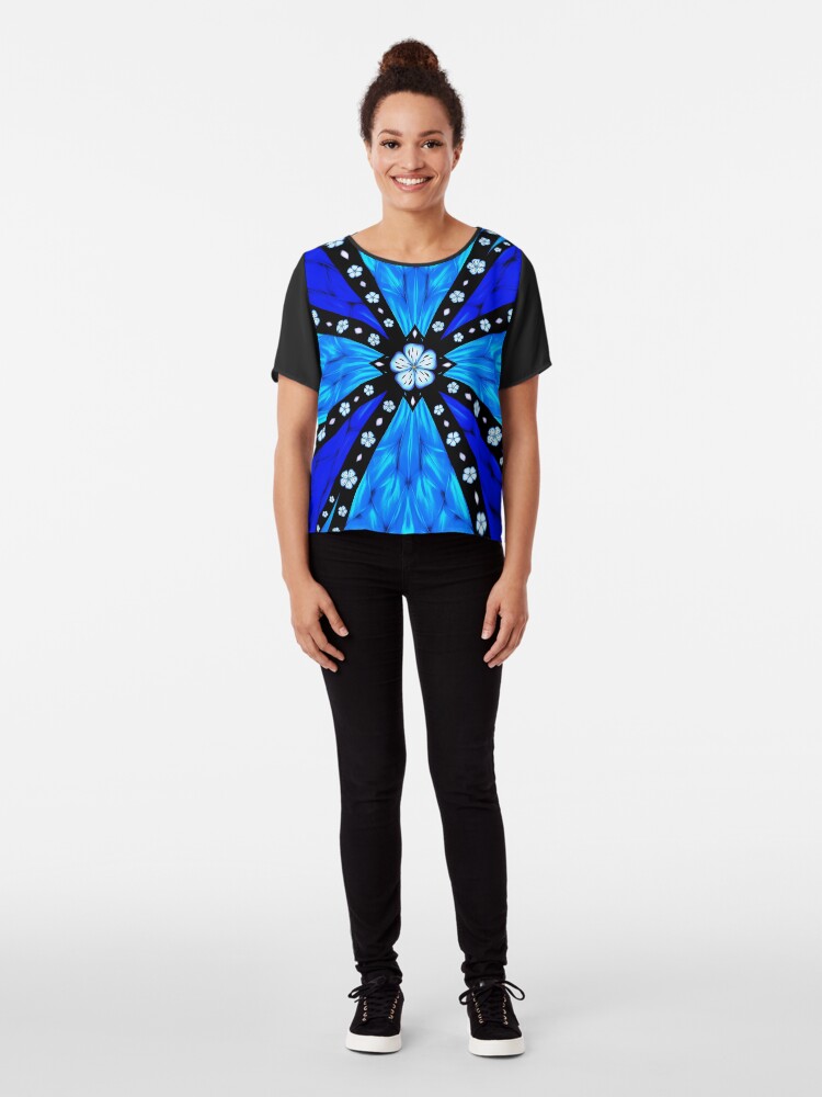 Alternate view of Onyx Beams of Flowers and Gems Chiffon Top