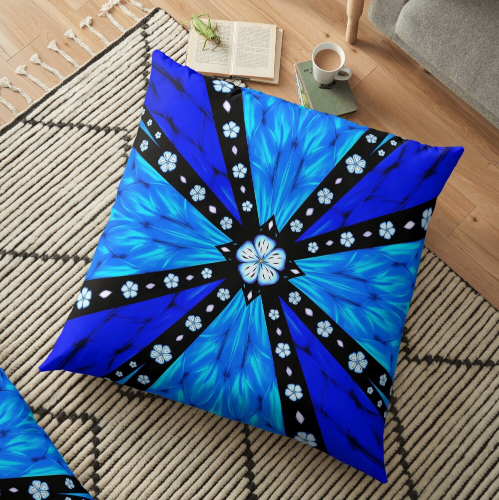 Onyx Beams of Flowers and Gems Floor Pillow