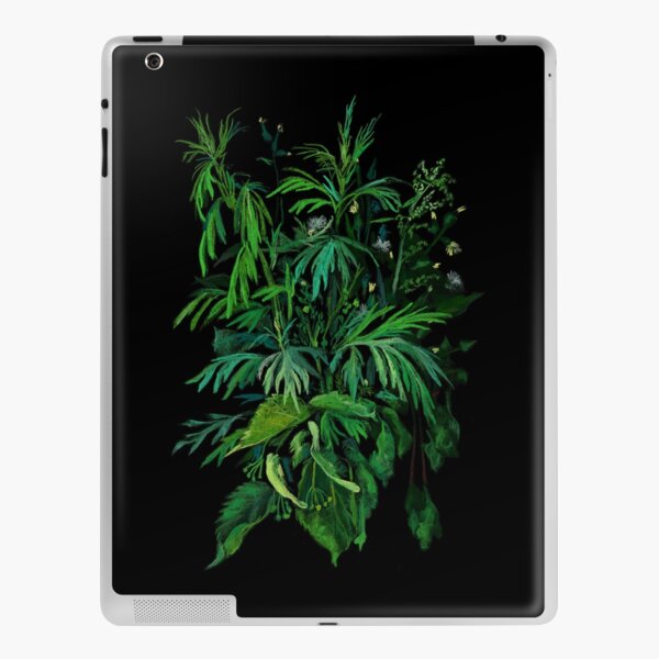 Green and Black, Summer Greenery, Colorful Floral iPad Skin