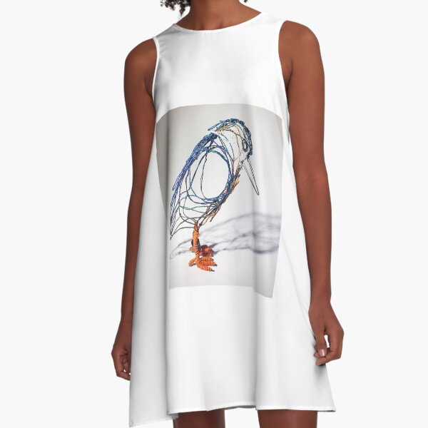 Kingfisher - mixed media cotton and wire. A-Line Dress